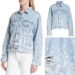GRLFRND Kim Boyfriend Denim Trucker Jacket In Ride Off Ripped Distressed Small